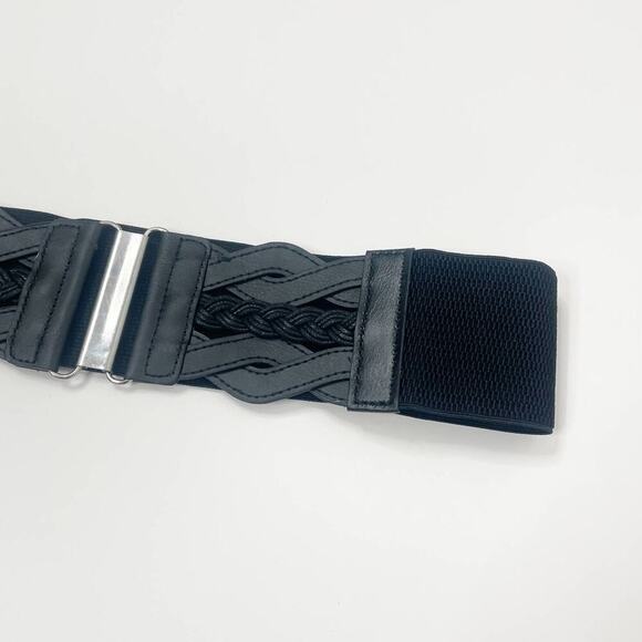 2/$30 NEW Elastic Wide Waist Belt Braided Black - Picture 8 of 12